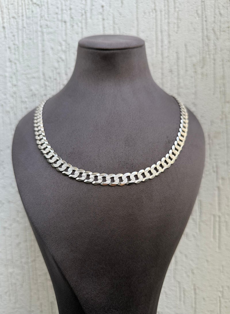 Al Kasr Jewelry Diamond Cut Chain Necklace - Sterling Silver 925 - Plated Rhodium White Gold 18K - 60cm x 10mm - Available in Multiple Size  - Image 1