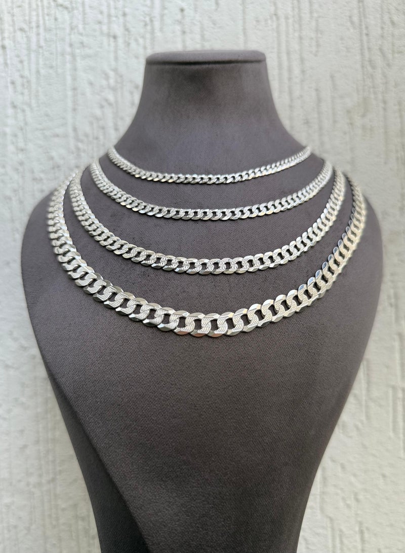 Al Kasr Jewelry Diamond Cut Chain Necklace - Sterling Silver 925 - Plated Rhodium White Gold 18K - 60cm x 10mm - Available in Multiple Size  - Image 3