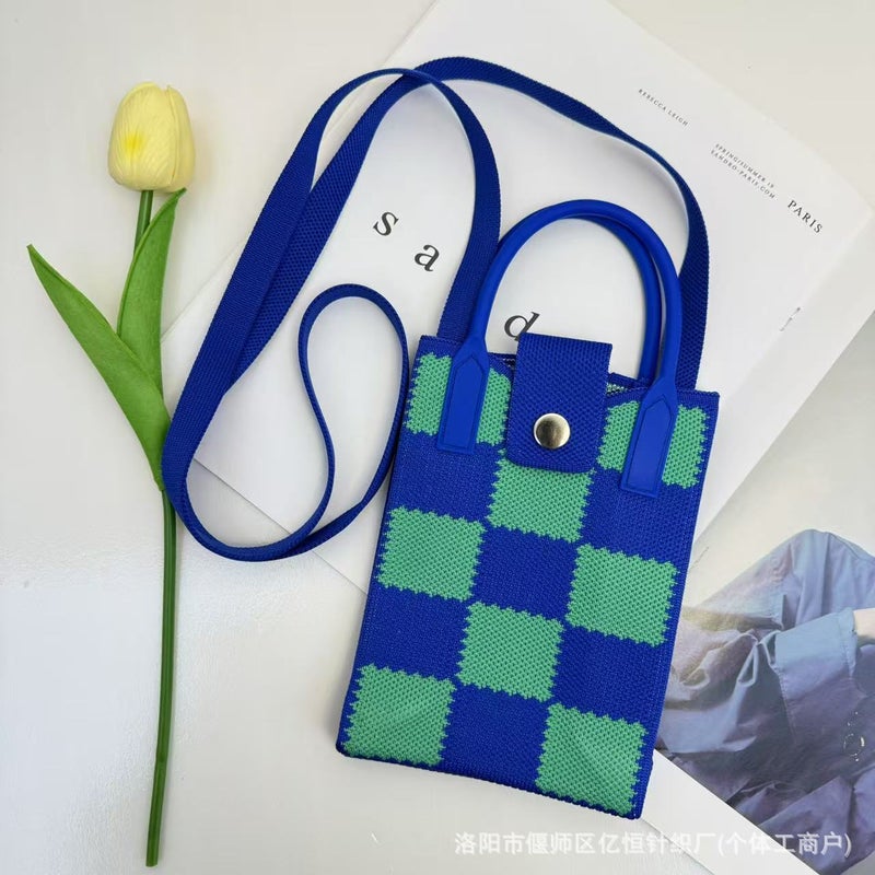 New Knitted Crossbody Mobile Phone Bag Fashionable All-Match Flower Cartoon Knitted Crossbody Bag Women'S Hand Tote Bag - Image 1
