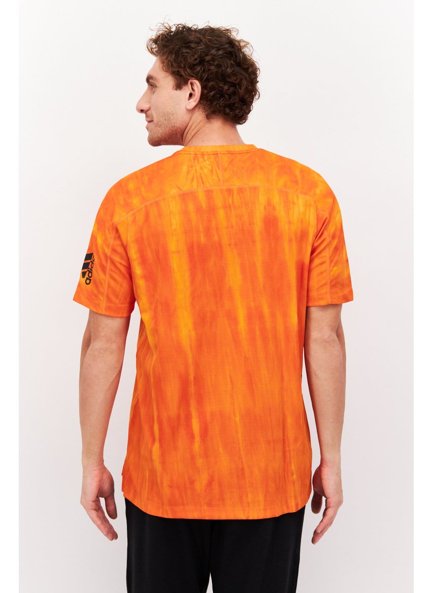 Adidas - Men Sports Fit Crew Neck Short Sleeve Brand Logo Training T-Shirt, Orange - Image 1