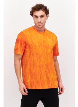 Men Sports Fit Crew Neck Short Sleeve Brand Logo Training T-Shirt, Orange