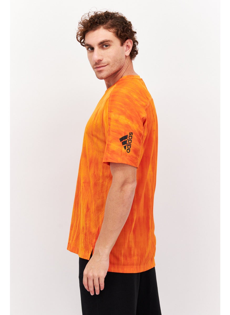 Adidas - Men Sports Fit Crew Neck Short Sleeve Brand Logo Training T-Shirt, Orange - Image 1