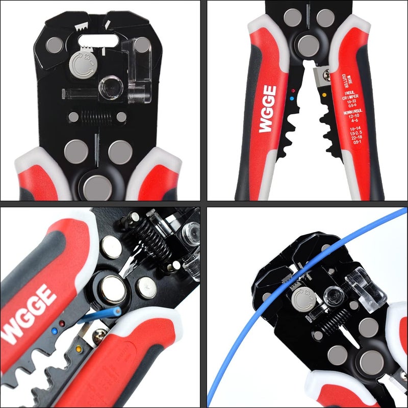 WGGE WG-014 Self-Adjusting Insulation Wire Stripper. For stripping wire from AWG 10-24, 3 in 1 Automatic Wire Stripping Tool/Cutting Pliers Tool, Automatic Strippers with Cutters & Crimper 8" - Image 2