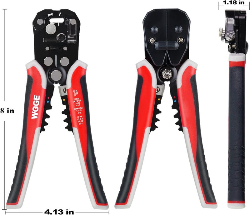 WGGE WG-014 Self-Adjusting Insulation Wire Stripper. For stripping wire from AWG 10-24, 3 in 1 Automatic Wire Stripping Tool/Cutting Pliers Tool, Automatic Strippers with Cutters & Crimper 8" - Image 3
