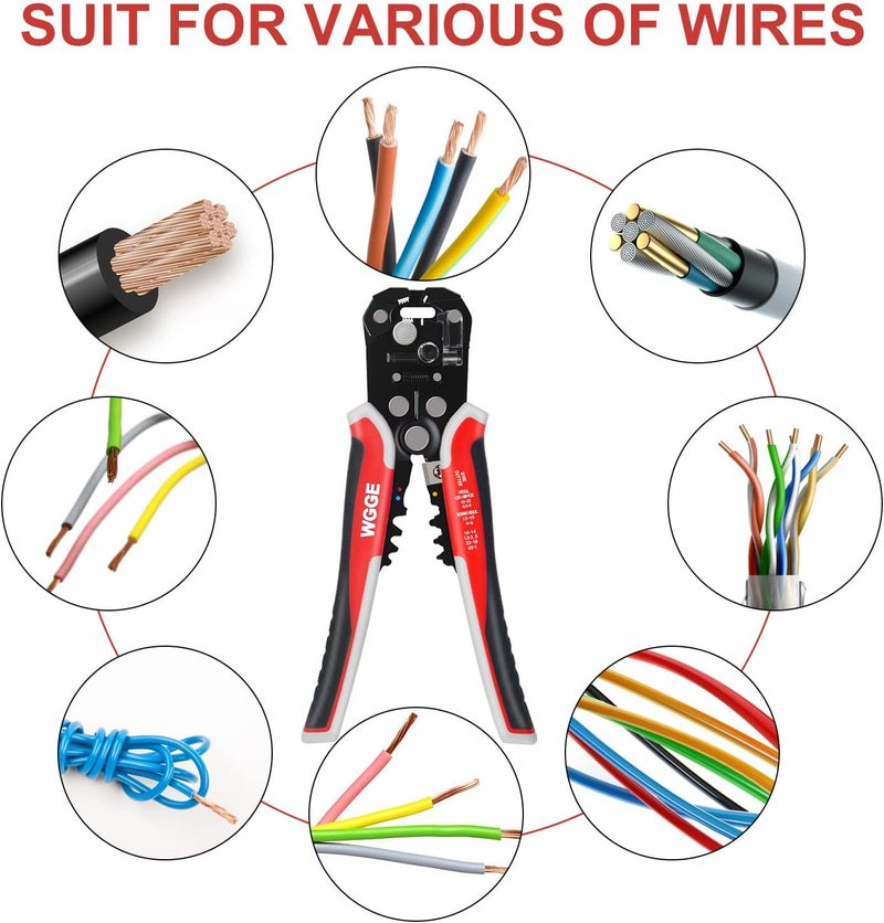 WGGE WG-014 Self-Adjusting Insulation Wire Stripper. For stripping wire from AWG 10-24, 3 in 1 Automatic Wire Stripping Tool/Cutting Pliers Tool, Automatic Strippers with Cutters & Crimper 8" - Image 5