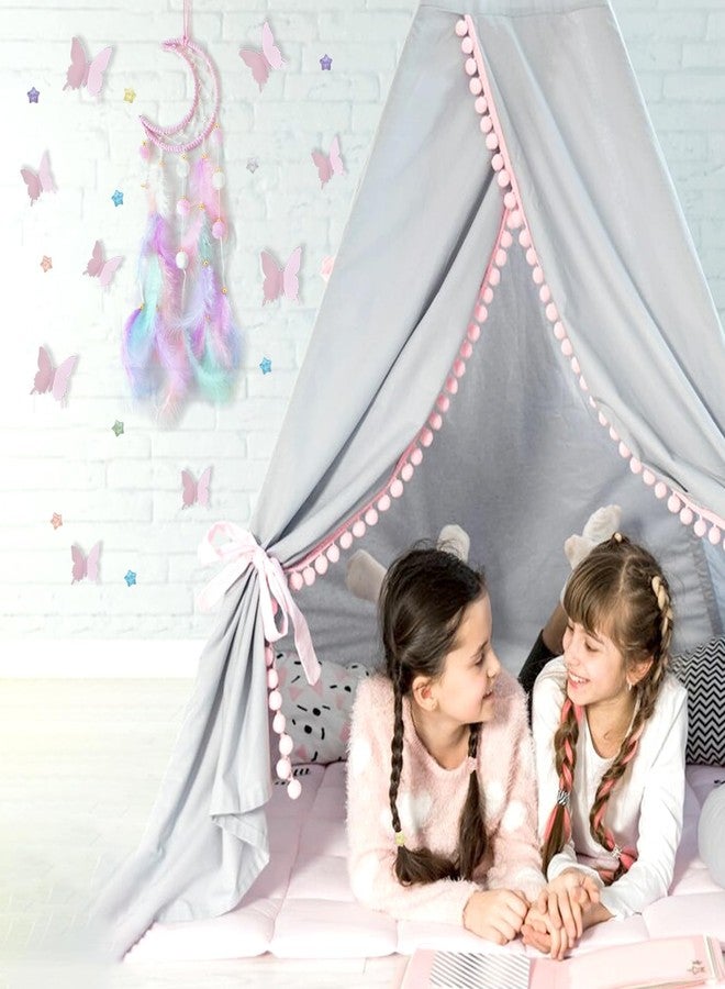 Fun-Plus Pink Moon Dream Catcher Wall Decor for Teen Girls, Handmade Baby Dreamcatcher, Wall Hanging Decor for Nursery Bedroom, Boys Girls Gift Set with 3D Butterfly and Stars - Image 4