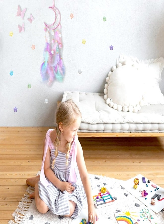 Fun-Plus Pink Moon Dream Catcher Wall Decor for Teen Girls, Handmade Baby Dreamcatcher, Wall Hanging Decor for Nursery Bedroom, Boys Girls Gift Set with 3D Butterfly and Stars - Image 3
