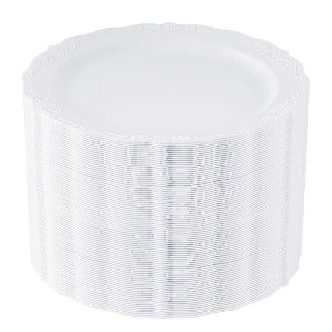 100 PIECES WHITE PLASTIC PLATES 1025 INCH WHITE DINNER DISPOSABLE PLATES PREMIUM HARD DISPOSABLE DINNER PLATES PARTY SUPPLIES FOR BIRTHDAYS CELEBRATIONS WEDDING AND EVENTS