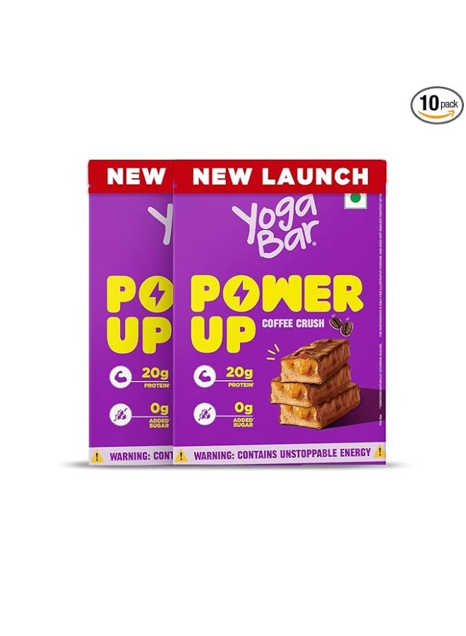 Yogabar Power Up 20G Protein Bar (10 Bars,Coffee Rush,No Added Sugar)|Least Net Carbs|Zero Added Sugar Protein Bars|High Protein Blend - Whey Protein Concentrate,Isolate,Peanuts & Soy - Image 1