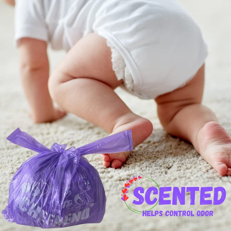 CHEFNENO Baby Diaper Bag Disposable (600 Count) Fresh Baby Powder Scented Easy Tie Handles Bulk Diaper Sacks Disposable Dog Poop Waste Bags Cat Litter Clump & Poop Bags Sanitary Pad Waste Bags (600 Bags) - Image 2