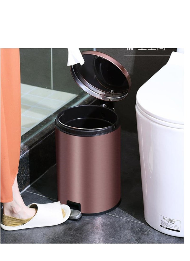Golden - 8 Liter Stainless Steel Pedal Trash Bin with a Polished Finish and Removable Internal Bucket - Image 1