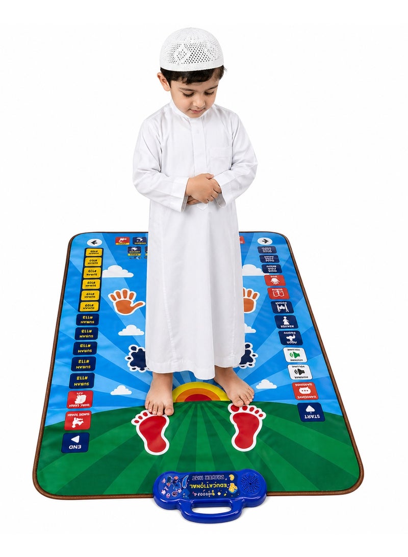 Interactive Educational Prayer Mat For Kids With 36 Touch Sensitive Keys – 7 Languages Learning Salah Wudu Adhan Surahs & Duas – Foldable Waterproof Kids Prayer Mat 45×28 Inch - Image 4