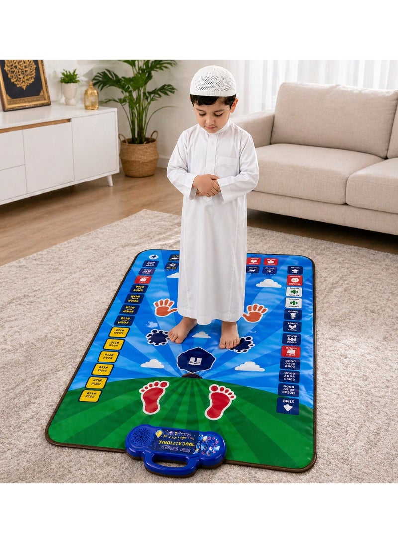 Interactive Educational Prayer Mat For Kids With 36 Touch Sensitive Keys – 7 Languages Learning Salah Wudu Adhan Surahs & Duas – Foldable Waterproof Kids Prayer Mat 45×28 Inch - Image 5