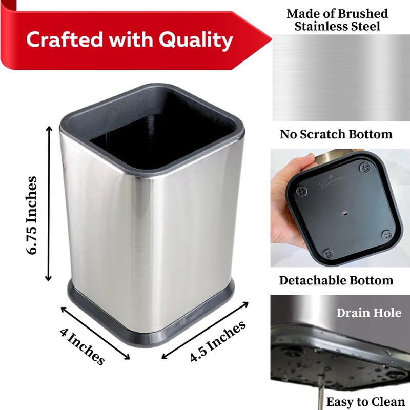 Evelots Stainless Steel Kitchen Utensil Holder for Countertop  6.75 Inch Tall Cooking Utensil Crock Can Store up to 15 Big Utensils  Large Spoon & Spatula Organizer Caddy  Silver - Image 3