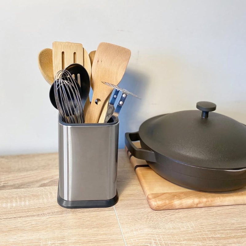 Evelots Stainless Steel Kitchen Utensil Holder for Countertop  6.75 Inch Tall Cooking Utensil Crock Can Store up to 15 Big Utensils  Large Spoon & Spatula Organizer Caddy  Silver - Image 5