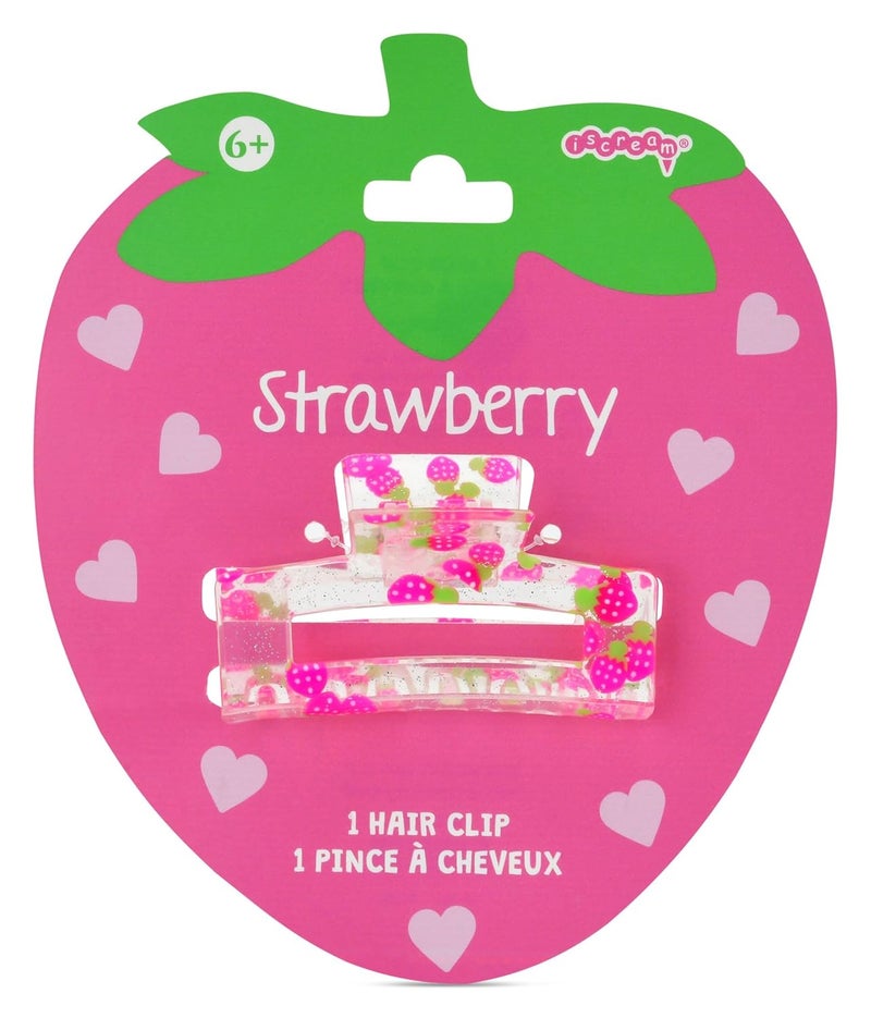 iscream 3 Sweet Strawberry Claw Hair Clip  Clear with Glitter