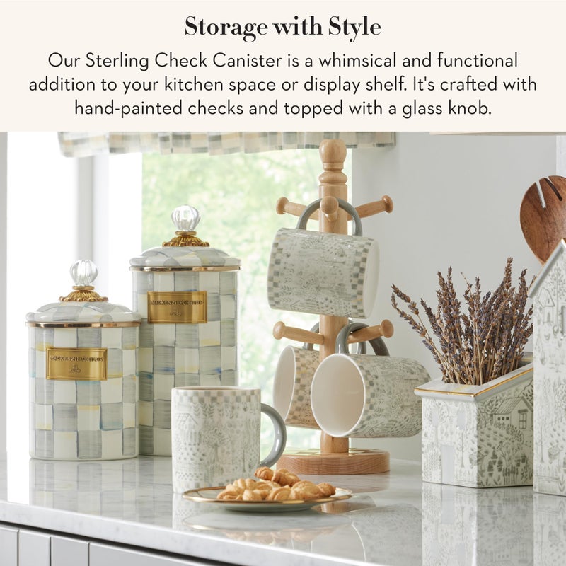 mackenzie childs MACKENZIE-CHILDS Large Enamel Canister, Kitchen Storage Container for Flour and Sugar, 1.89 Liters, Grey-and-White Sterling Check - Image 2