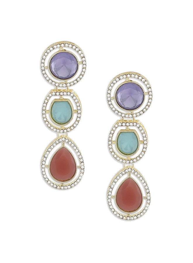 Zaveri Pearls أقراط زافيري بيرلز متعددة الألوان للنساء - أقراط متدلية مرصعة بأحجار صناعية ملونة وألماس نمساوي - ZPFK16887 - Image 1