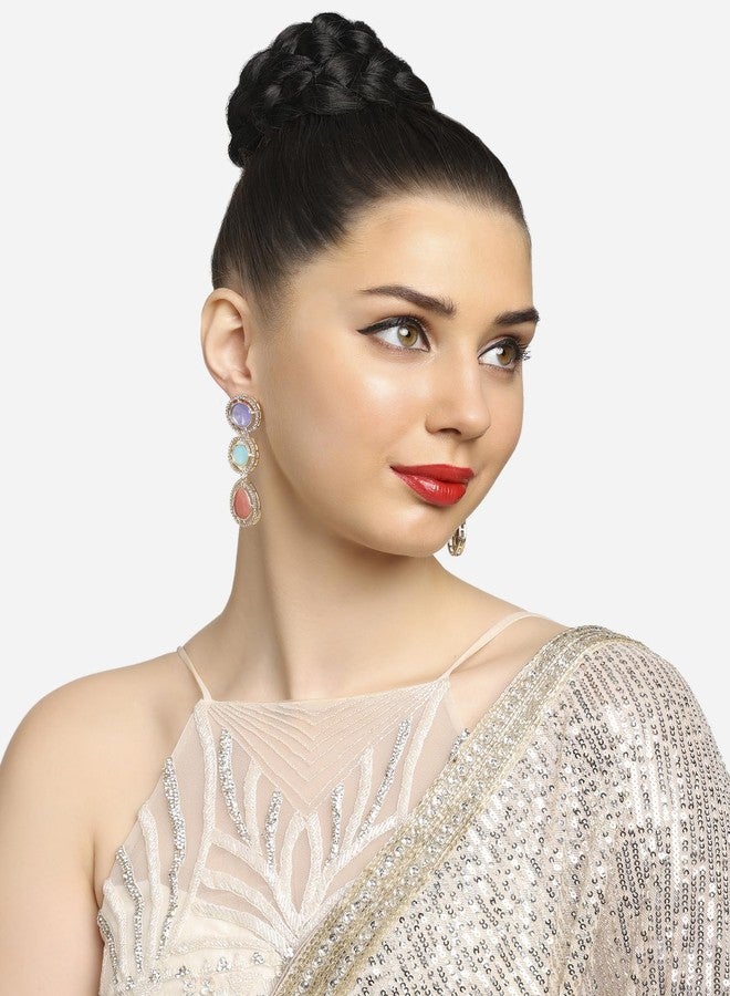 Zaveri Pearls أقراط زافيري بيرلز متعددة الألوان للنساء - أقراط متدلية مرصعة بأحجار صناعية ملونة وألماس نمساوي - ZPFK16887 - Image 5