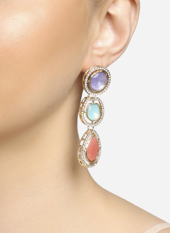 Zaveri Pearls أقراط زافيري بيرلز متعددة الألوان للنساء - أقراط متدلية مرصعة بأحجار صناعية ملونة وألماس نمساوي - ZPFK16887 - Image 3