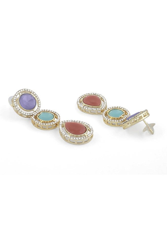Zaveri Pearls أقراط زافيري بيرلز متعددة الألوان للنساء - أقراط متدلية مرصعة بأحجار صناعية ملونة وألماس نمساوي - ZPFK16887 - Image 4