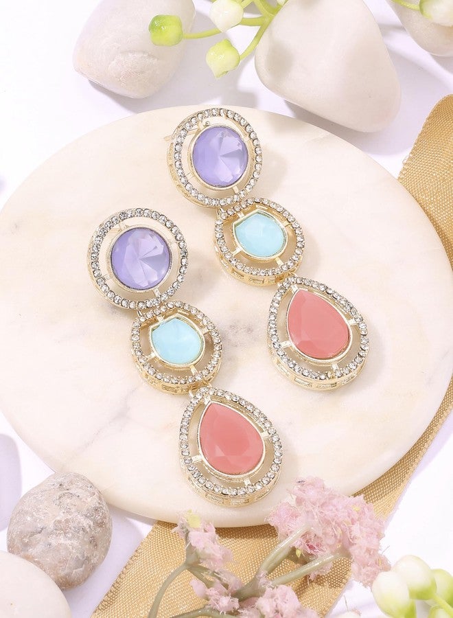 Zaveri Pearls أقراط زافيري بيرلز متعددة الألوان للنساء - أقراط متدلية مرصعة بأحجار صناعية ملونة وألماس نمساوي - ZPFK16887 - Image 2