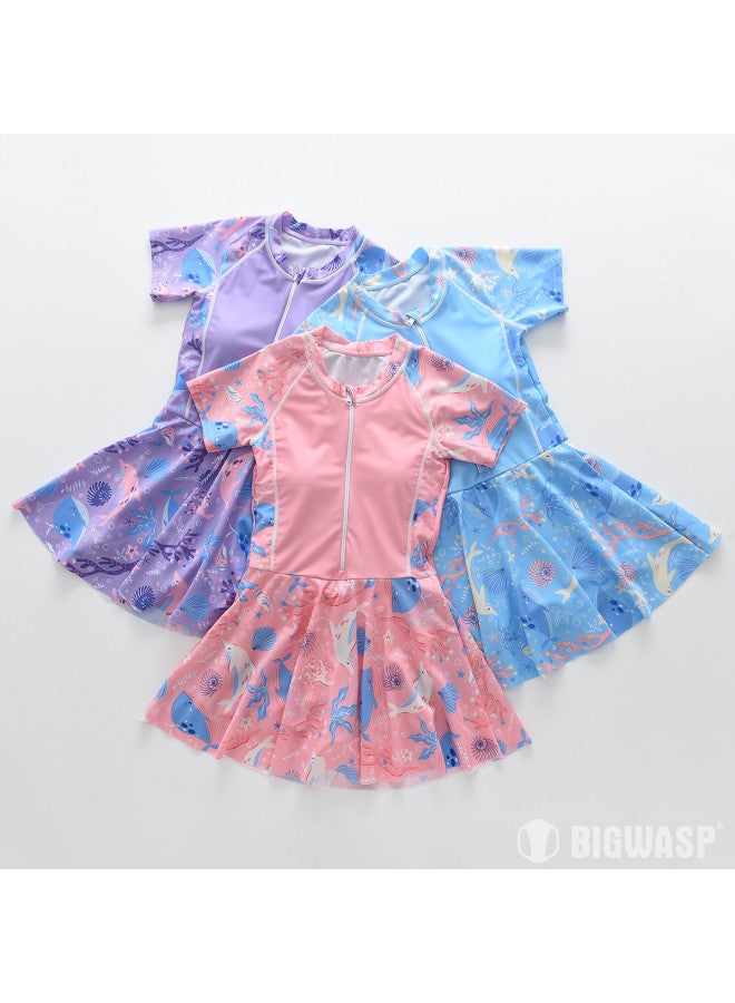 Bumblebee girls' One-piece Swimsuit Parent-child Matching Hot Spring Square-cut Swimsuit Dress With Short Sleeves And Skirt - Image 4