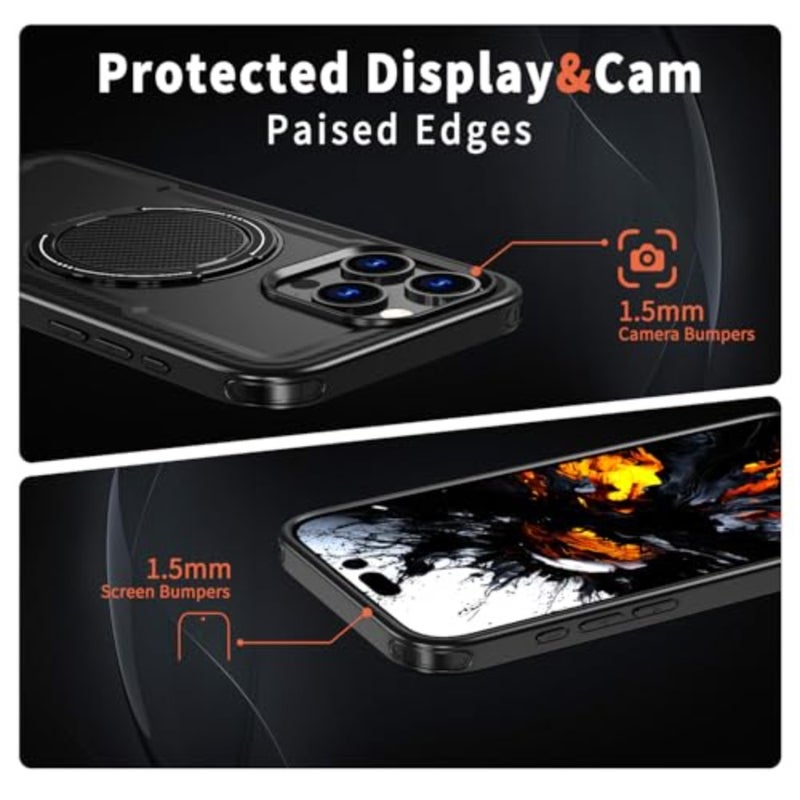for iPhone 15 Pro Max Case with 360° Rotating Stand, [Compatible with MagSafe] [Wireless Charging Compatible] Military Grade Magnetic Protective Phone Cover for iPhone 15 Pro Max, Black - Image 5