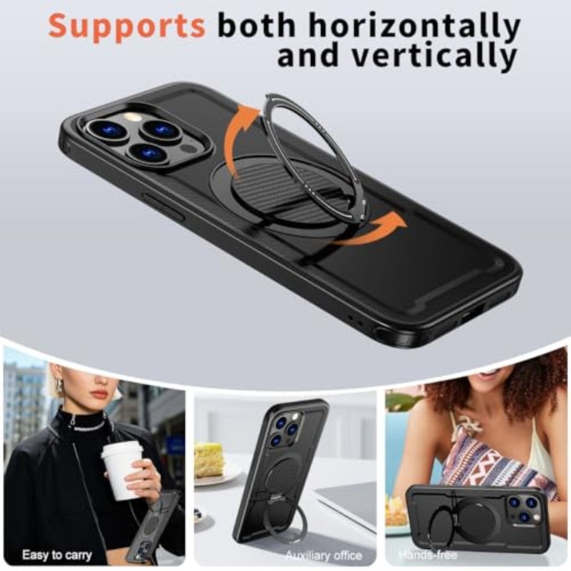 for iPhone 15 Pro Max Case with 360° Rotating Stand, [Compatible with MagSafe] [Wireless Charging Compatible] Military Grade Magnetic Protective Phone Cover for iPhone 15 Pro Max, Black - Image 3