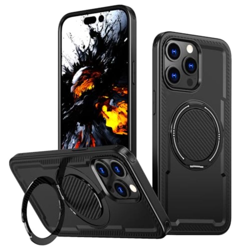 for iPhone 15 Pro Max Case with 360° Rotating Stand, [Compatible with MagSafe] [Wireless Charging Compatible] Military Grade Magnetic Protective Phone Cover for iPhone 15 Pro Max, Black - Image 1