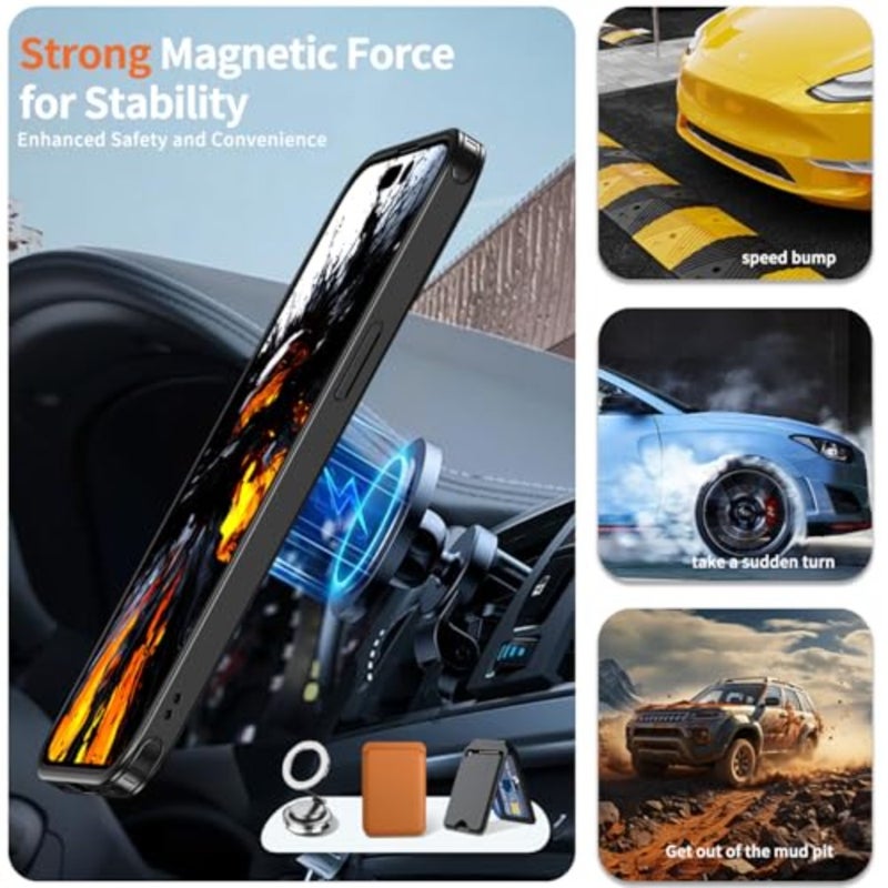 for iPhone 15 Pro Max Case with 360° Rotating Stand, [Compatible with MagSafe] [Wireless Charging Compatible] Military Grade Magnetic Protective Phone Cover for iPhone 15 Pro Max, Black - Image 2