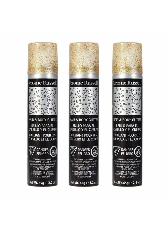 Jerome Russell Temporary Hair and Body Glitter Color Spray, Travel Spray, Lightweight, Adds Sparkly Shimmery Glow, Perfect to use On Hair, Skin, or Clothing, 2.2 oz - Glitter Gold x 3 Pack - Image 1