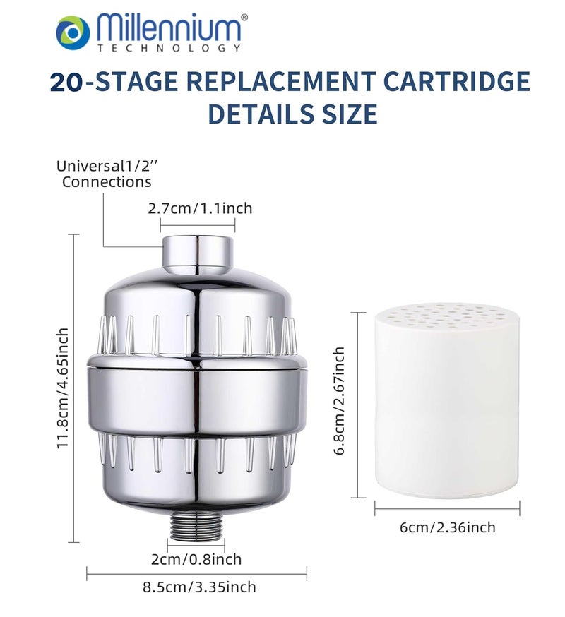 Millennium TECHNOLOGY Water Shower Softener Filter For Home Bathroom Shower Water Purifier Hard Water Filter With 20Stage Filtration Shower Filter Silver - Image 2