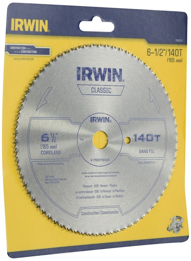 Irwin Tools Irwin 11820ZR 6-1/2-Inch 140 Tooth TFG Plastic, Plywood, and Veneer Cutting Saw Blade with 5/8-Inch Arbor