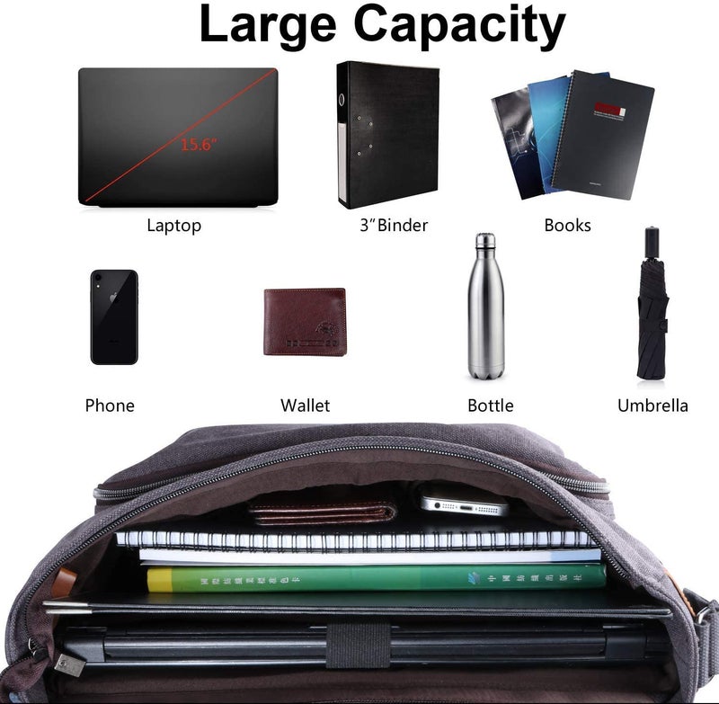 ESTARER Computer Messenger Bag 15-15.6 inch, Water-resistant Canvas Work Bag Briefcase, Laptop ShoulderSatchel with Buckles, Grey - Image 5