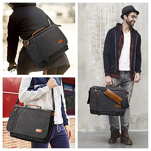 ESTARER Computer Messenger Bag 15-15.6 inch, Water-resistant Canvas Work Bag Briefcase, Laptop ShoulderSatchel with Buckles, Grey - Image 2