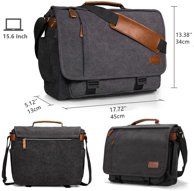 ESTARER Computer Messenger Bag 15-15.6 inch, Water-resistant Canvas Work Bag Briefcase, Laptop ShoulderSatchel with Buckles, Grey - Image 3