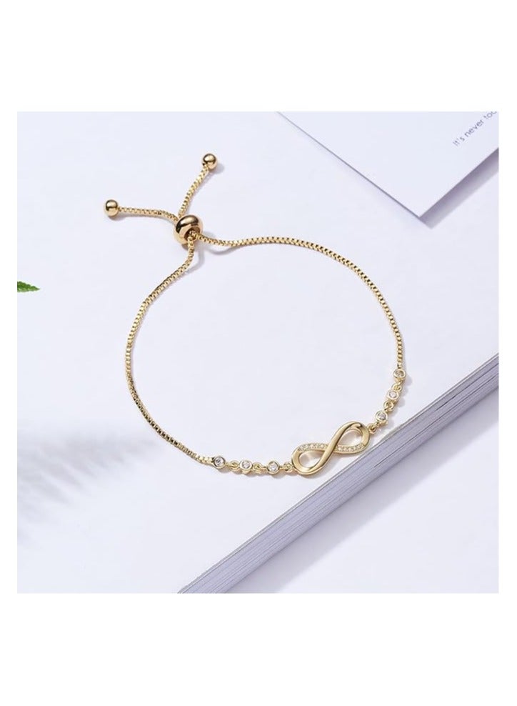JEEJPV Bracelet for Girl, Silver Gold Plated Bracelet Cubic Zirconia Adjustable Love Heart Bracelets Gift (gold) - Image 2