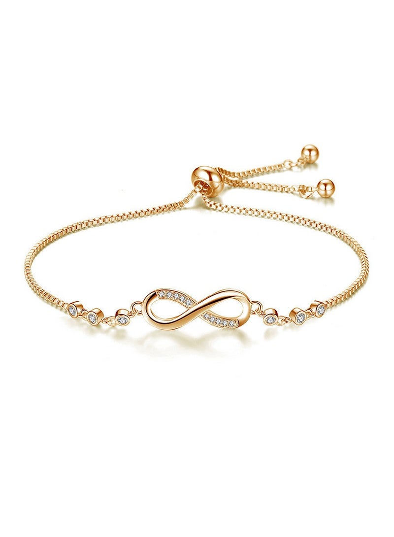 JEEJPV Bracelet for Girl, Silver Gold Plated Bracelet Cubic Zirconia Adjustable Love Heart Bracelets Gift (gold) - Image 1