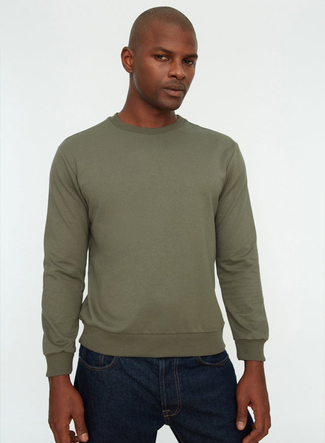 trendyol Khaki Regular/Normal Cut Long Sleeve Unmarked Sweatshirt - Image 5