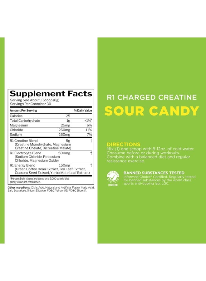Rule1 Charged Creatine, Sour Candy Flavor, 30 Servings – 5g Multi-Creatine Blend with Natural Caffeine & Electrolytes for Energy, Strength & Hydration - Image 2