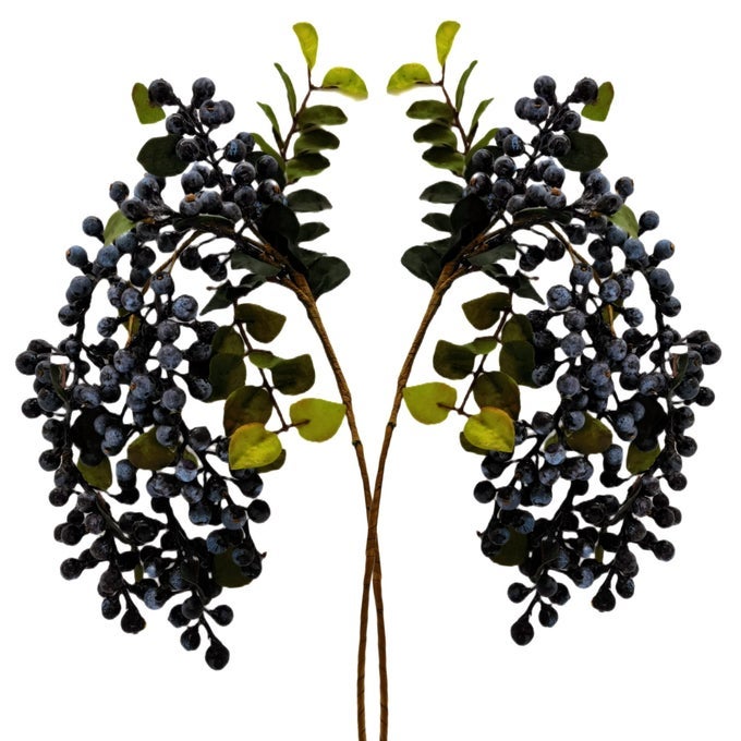 2 PCS ARTIFICIAL BERRIES PLASTIC FOAM BLUEBERRY CHRISTMAS PICKS FLORAL ARRANGEMENT 23 TALL BLUE