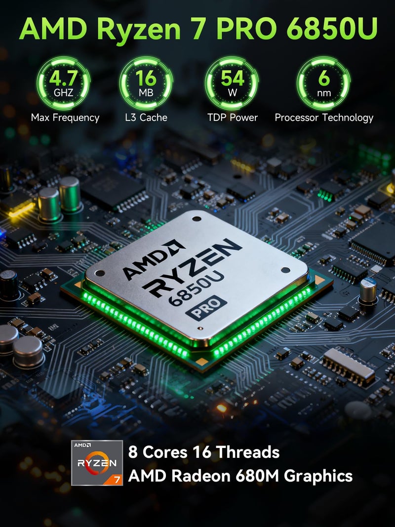 GMKtec M7 Ultra جيمينج ميني بي سي AMD Ryzen 7 PRO 6850U (4.70GHz) 16 DDR5 رام +1TB هارد درايف PCle SSD, ثنائي NIC LAN 2.5G كمبيوتر مكتبي, ثنائي USB4, HDMI 2.1, USB-C - Image 3