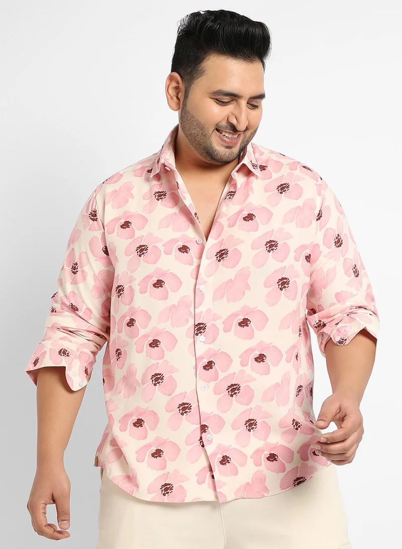 Instafab Plus Instafab Plus Men's Light Pink Flower Petals Shirt For Casual Wear | Spread Collar | Long Sleeve | Button Closure | Heavy Rayon Shirt Crafted With Comfort Fit For Everyday Wear