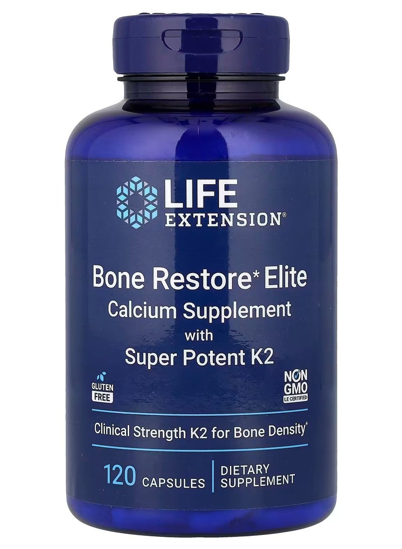 لايف إكستنشن خالٍ من الغلوتين خالٍ من الكائنات المعدلة وراثيًا، معتمد من LE قوة سريرية K2 لكثافة العظام مكمل غذائي اختر تركيبة بون ريستور إيليت الأفضل في فئتها لدعم صحة العظام. يحتوي على فيتامين K2 MK-4، الذي خضع لدراسات سريرية لدعم كثافة العظام لدى من هم في أمس الحاجة إليه، بالإضافة إلى الكالسيوم وفيتامين D3 والمعادن النزرة الضرورية للحفاظ على عظام قوية وصحية. - Image 1