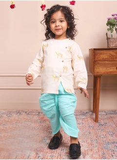 Polka Tots Polka Tots Full Sleeves Camel Embroidery Angrakha Top With Dhoti - Cream (0M - 3M)  - Image 1