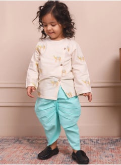 Polka Tots Polka Tots Full Sleeves Camel Embroidery Angrakha Top With Dhoti - Cream (0M - 3M)  - Image 2