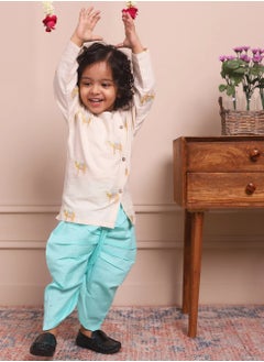 Polka Tots Polka Tots Full Sleeves Camel Embroidery Angrakha Top With Dhoti - Cream (0M - 3M)  - Image 4