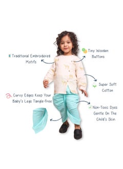 Polka Tots Polka Tots Full Sleeves Camel Embroidery Angrakha Top With Dhoti - Cream (0M - 3M)  - Image 5