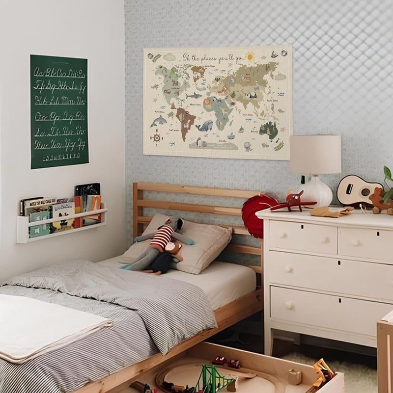 Wheatwin Playroom Decor, World Map Banner for Kids, World Maps for Wall, World Map Cute Animal Tapestry Wall Hanging Banner Flag Decor for Kids Room Classroom Nursery Homeschool 20x30 (Updated) - Image 4